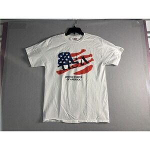 Alstyle USA Flag Graphic T-Shirt Men's Medium White 100% Cotton